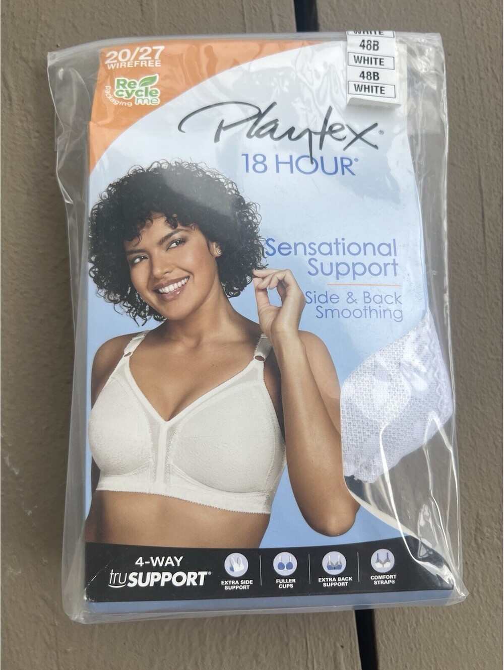Playtex Women's 18 Hour White Support Wire Free Bra 48B NEW Style 20/27